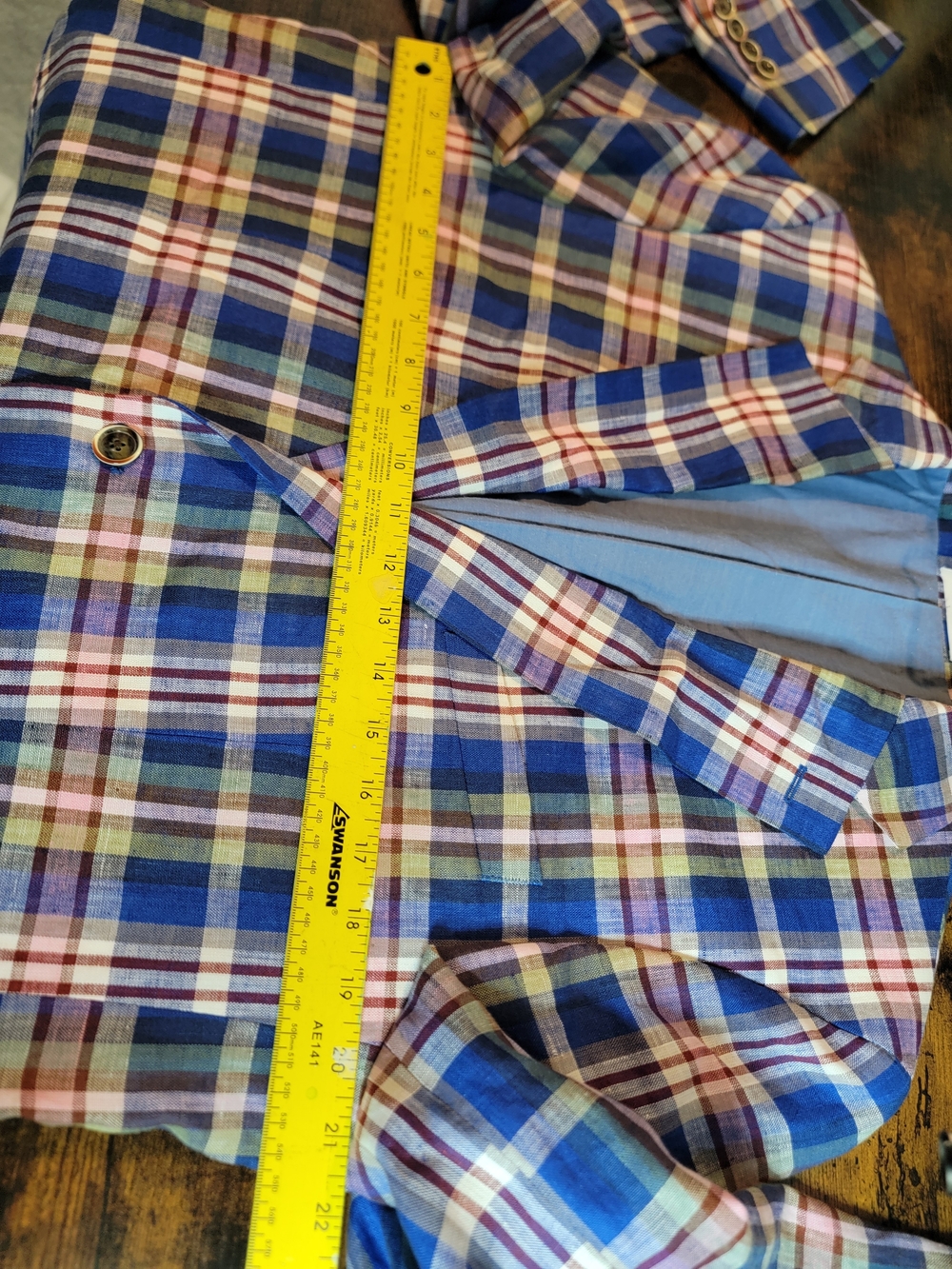 TALLIA Slim Fit Blue Multi-Color Plaid 100% Linen Sport Coat 42R - Picture 14 of 16